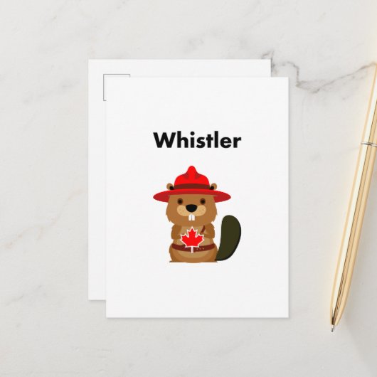 かわいいウイスラーのカナダビーバーとメープルリーフ ポストカード (正面/裏面インサイチュ)