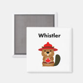 かわいいウイスラーのカナダビーバーとメープルリーフ マグネット (正面/裏面)