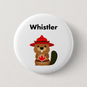 かわいいウイスラーのカナダビーバーとメープルリーフ 缶バッジ (正面)