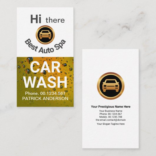 かわいいウインキング車の顔金ゴールド水オートカー詳細 名刺 (正面/裏面)