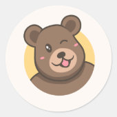 かわいいウインクのキャラクターベアのアイコン ベクターイラスト ラウンドシール (正面)