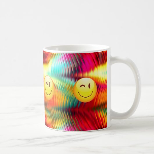かわいいウインクの幸せな顔と明るい色 コーヒーマグカップ (右)