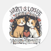 かわいいウインク猫カップル ラブ&ウィスカーバイブス ラウンドシール (正面)