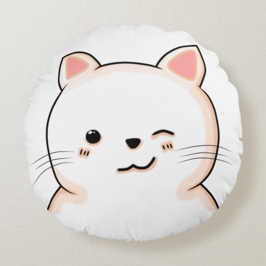 かわいいウインク猫枕人形 ラウンドクッション (正面)