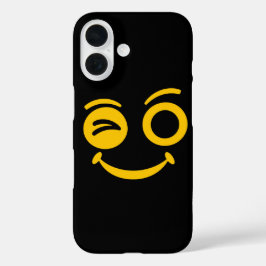 かわいいウインク顔のスマイル ブラック携帯ケース iPhone 16ケース