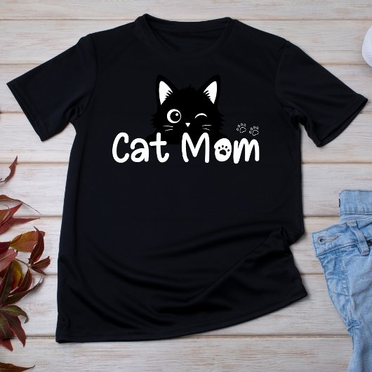 かわいいウインク黒猫ママ Tシャツ