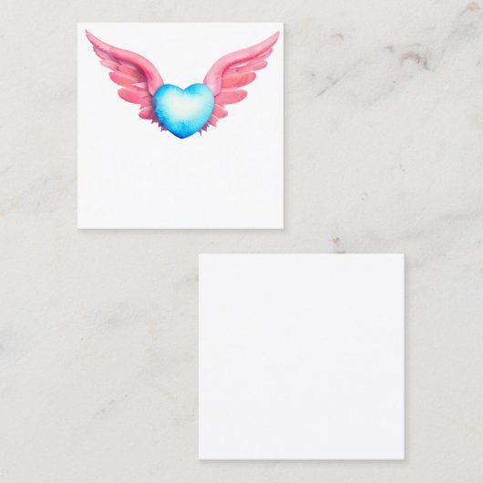 かわいいウイング付き水彩ハート スクエア名刺 (正面/裏面)