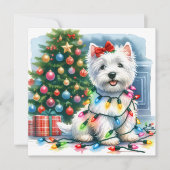 かわいいウェスティクリスマスツリーライト シーズンカード (正面)