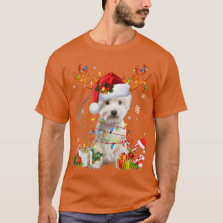 かわいいウェスティドッグライツサンタハットセーターのクリスマスツリー Tシャツ