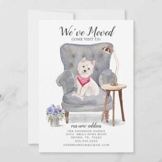 かわいいウェスティードッグ引っ越しましたの移動告知 案内状 (正面)