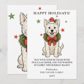 かわいいウェスティー ホワイトテリア 犬 赤いリボン 花輪 シーズンカード (正面/裏面)