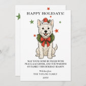 かわいいウェスティー 白テリア犬 赤いリボン 花輪 シーズンカード (正面/裏面)