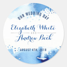 かわいいウェディングシールスタイリッシュな水色ダークブルー