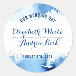 かわいいウェディングシールスタイリッシュな水色ダークブルー ラウンドシール