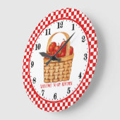 かわいいウェルカムカントリーアップルキッチン追加文字 ラージ壁時計 (傾斜)
