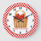かわいいウェルカムカントリーアップルキッチン追加文字 ラージ壁時計 (正面)