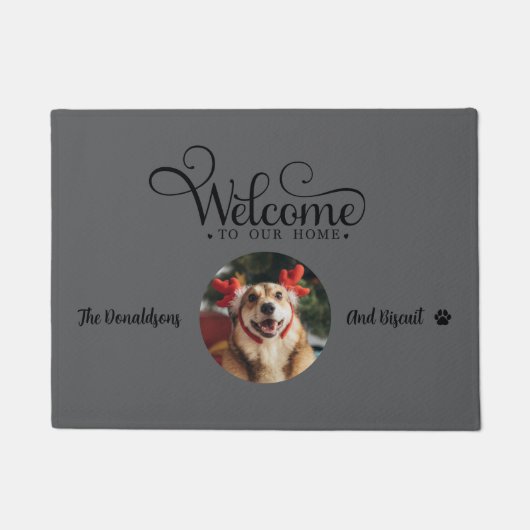 かわいいウェルカムドッグフォトファイバーフォーマット ドアマット (正面)