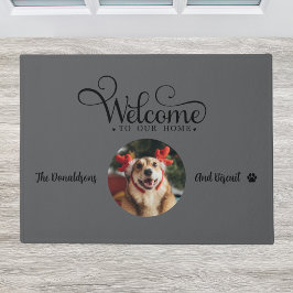 かわいいウェルカムドッグフォトファイバーマット ドアマット