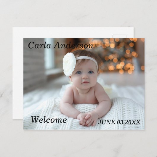 かわいいウェルカム新生児写真のお知らせ シーズンポストカード (正面/裏面)
