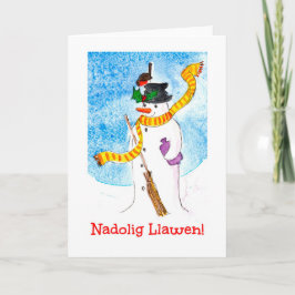 かわいいウェルシュクリスマスカード、雪だるま、ロビン シーズンカード