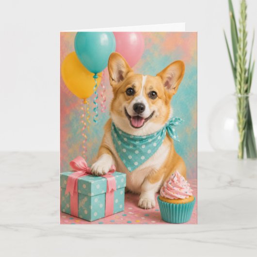かわいいウェルシュコーギーの誕生日 カード (正面)