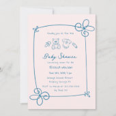 かわいいウェーブボウフレームベビーシャワーイラスト 招待状 (正面)