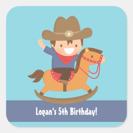 かわいいウエスタンカウボーイの子供たちの誕生日パーティー スクエアシール (正面)