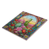 かわいいウエスタンサボテン好きのステンドグラス タイル (側面)