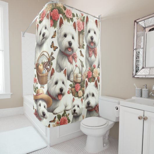 かわいいウエストハイランドホワイトテリアシームレス シャワーカーテン (インサイチュ)