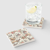 かわいいウエストハイランドホワイトテリアシームレス ストーンコースター (横)