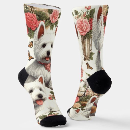 かわいいウエストハイランドホワイトテリアシームレス ソックス (傾斜あり)