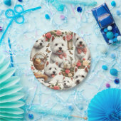 かわいいウエストハイランドホワイトテリアシームレス ペーパープレート (パーティー)