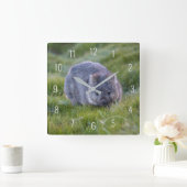 かわいいウォンバット野生動物オーストラリアグリーン スクエア壁時計 (ホーム)