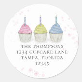 かわいいウォーターカラーカップケーキお洒落差出人住所 ラウンドシール (正面)
