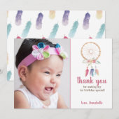 かわいいウォーターカラードリームキャッチャー誕生日 サンキューカード (正面/裏面)