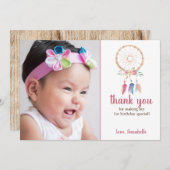 かわいいウォーターカラードリームキャッチャー誕生日 サンキューカード (正面/裏面)