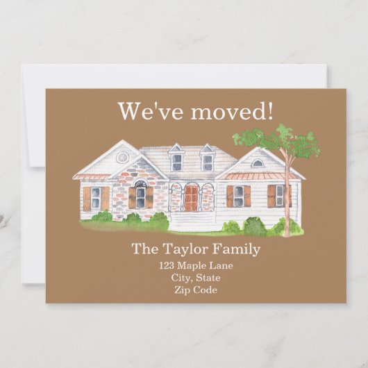 かわいいウォーターカラーハウス引っ越しましたニューホームアナウンチ 案内状 (正面)