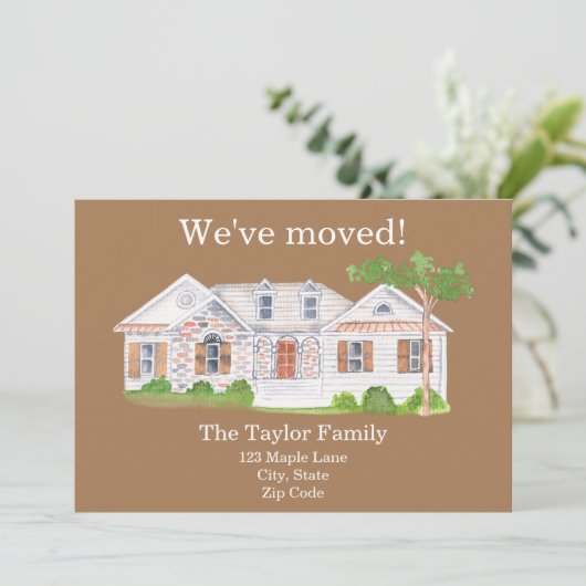 かわいいウォーターカラーハウス引っ越しましたニューホームアナウンチ 案内状 (スタンド正面)