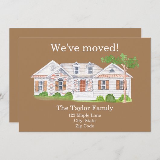 かわいいウォーターカラーハウス引っ越しましたニューホームアナウンチ 案内状 (正面/裏面)