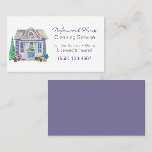 かわいいウォーターカラーハウス清掃サービス 名刺 (正面/裏面)