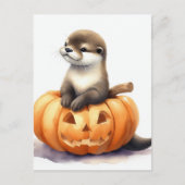 かわいいウォーターカラーハロウィーンオッター ポストカード (正面)