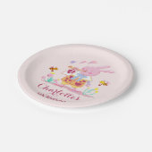 かわいいウォーターカラーバニーインガーデン子供の誕生日 ペーパープレート (アングル)