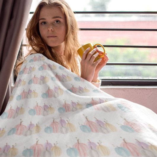 かわいいウォーターカラーパステルパンプキンズ フリースブランケット