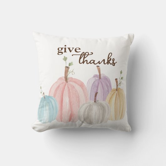 かわいいウォーターカラーパステルパンプキ与えン感謝していス クッション (正面)