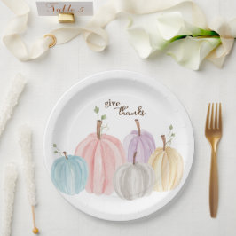 かわいいウォーターカラーパステルパンプキ与えン感謝していス ペーパープレート