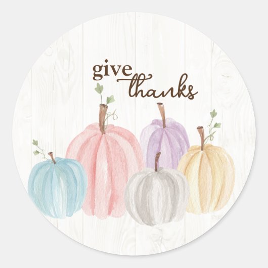 かわいいウォーターカラーパステルパンプキ与えン感謝していス ラウンドシール (正面)