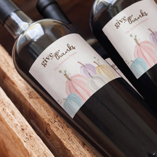 かわいいウォーターカラーパステルパンプキ与えン感謝していス ワインラベル
