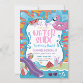 かわいいウォータースライドプール子供の誕生日パーティー 招待状 (正面)