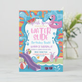 かわいいウォータースライドプール子供の誕生日パーティー 招待状 (スタンド正面)