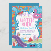 かわいいウォータースライドプール子供の誕生日パーティー 招待状